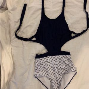 Cut out halter top one piece bathing suit